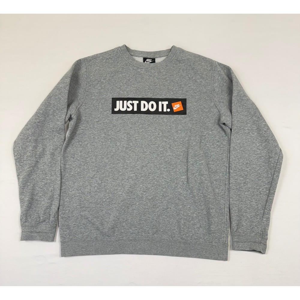 Nike Just Do It Box Logo Sweatshirt Mens Large Heather Gray Fleece Crewneck